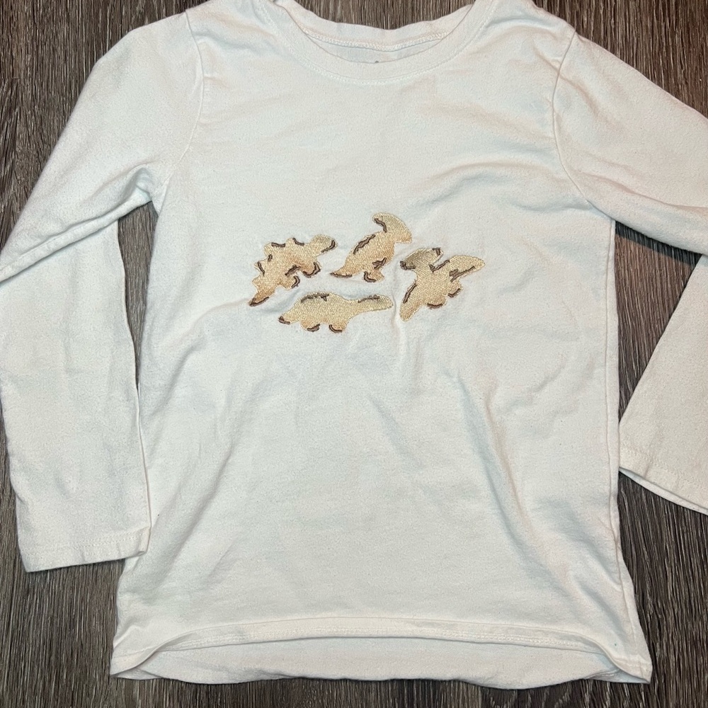 White Long Sleeve Dinosaur Shirt